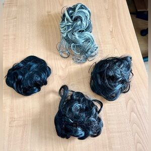 New hair pieces lot of 4 synthetic claw clip gray & rest scrunchies coffee color